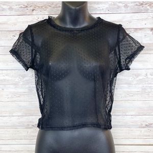 Y2K LA HEARTS Black Sheer Dot Mesh Stretchy Crop Top
